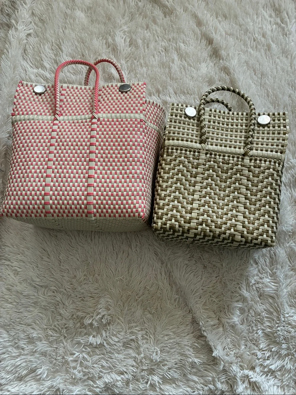 Set of 2 BCG Woven Totes- Pink & Cream and Brown and Cream